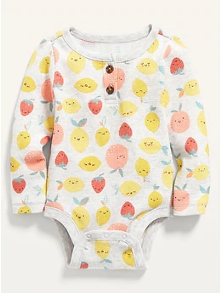 Unisex Thermal-Knit Fruit-Print Henley Bodysuit for Baby