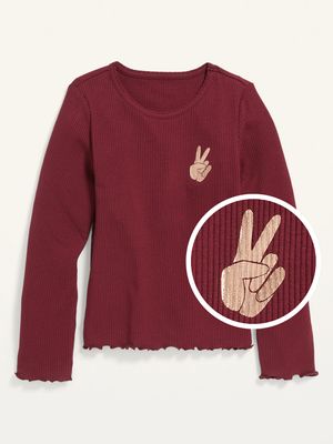 Graphic Rib-Knit Lettuce-Edge T-Shirt for Girls