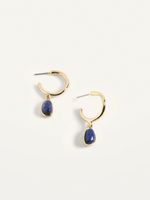 Real Gold-Plated Lapis Lazuli Drop Hoop Earrings for Women