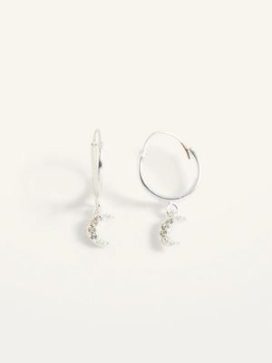 Sterling Silver Pav Moon Drop Earrings For Women