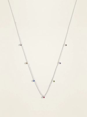 Silver-Toned Multi-Color Rhinestone Station Necklace For Women