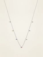 Silver-Toned Multi-Color Rhinestone Station Necklace For Women