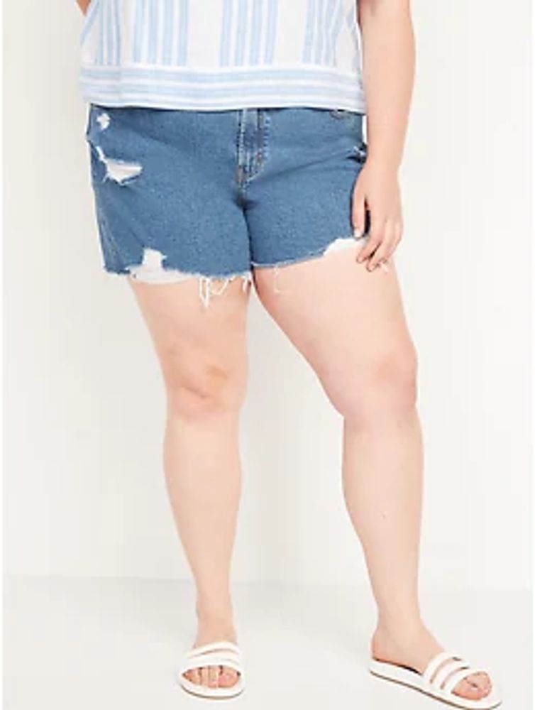 Mid-Rise Boyfriend Distressed Cut-Off Jean Shorts for Women