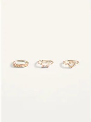 Gold-Toned 3-Pack Stone Rings for Women