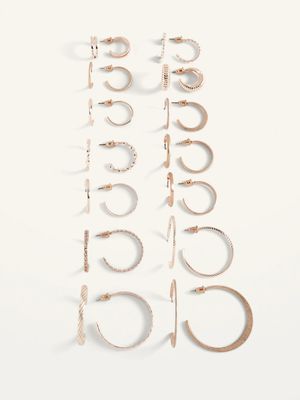 Rose-Gold Toned Hoop Earrings 14-Pack for Women