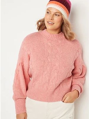 Mock-Neck Heathered Cable-Knit Sweater for Women