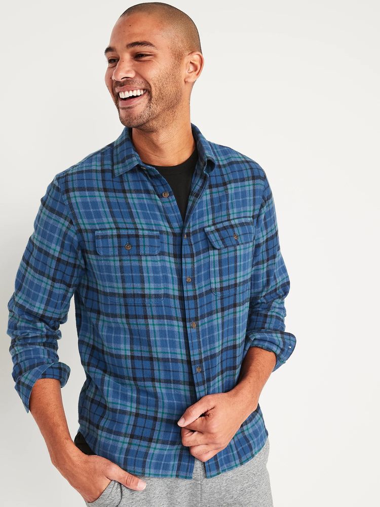 Regular-Fit Patterned Flannel Shirt for Men