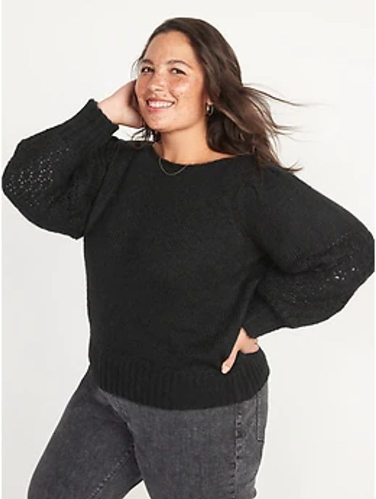Boat-Neck Pointelle-Knit Sweater for Women
