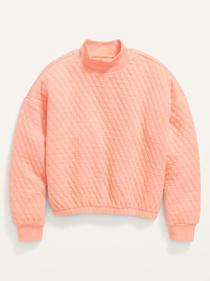 Quilted Cinched-Hem Mock-Neck Sweatshirt for Girls