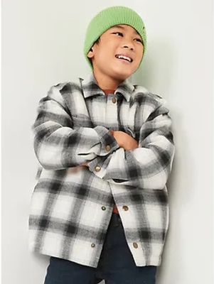 Cozy Plaid Flannel Sherpa-Lined Shirt Jacket for Boys