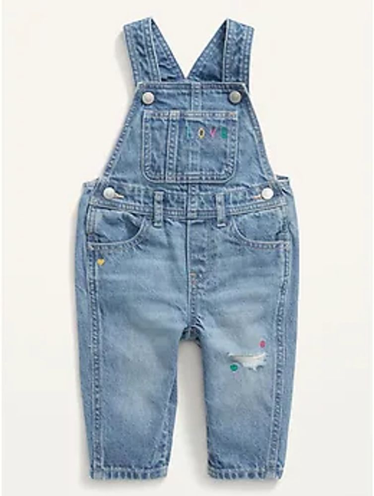 Unisex Embroidered-Graphic Jean Overalls for Baby