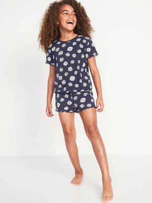 Rib-Knit Lettuce-Edge Printed Pajama Set for Girls