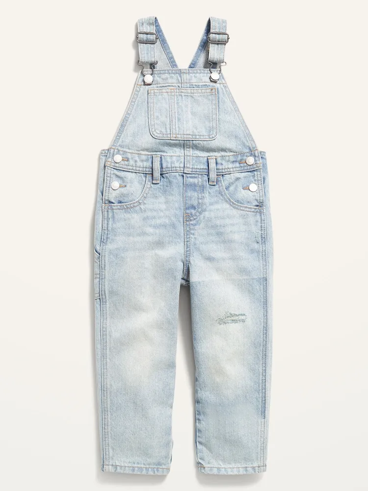 Unisex Distressed Light-Wash Jean Overalls for Toddler