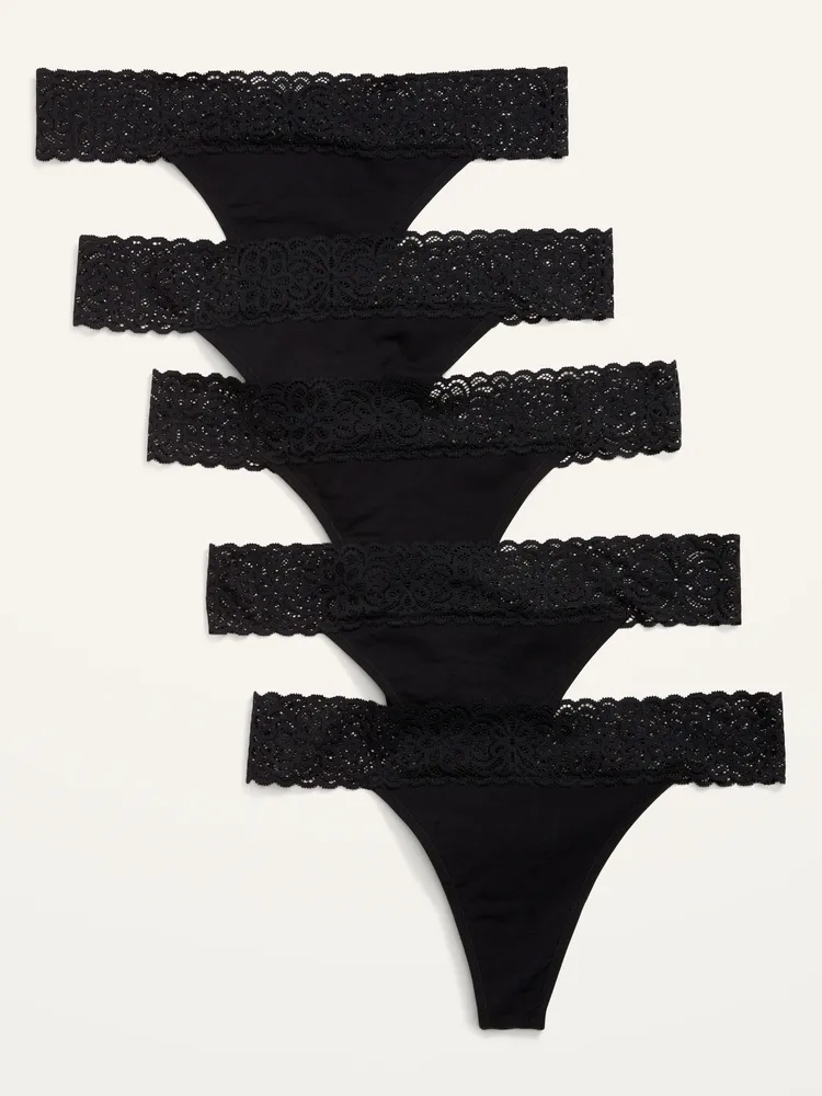 Modal and Lace Trim Bikini Panty - Black