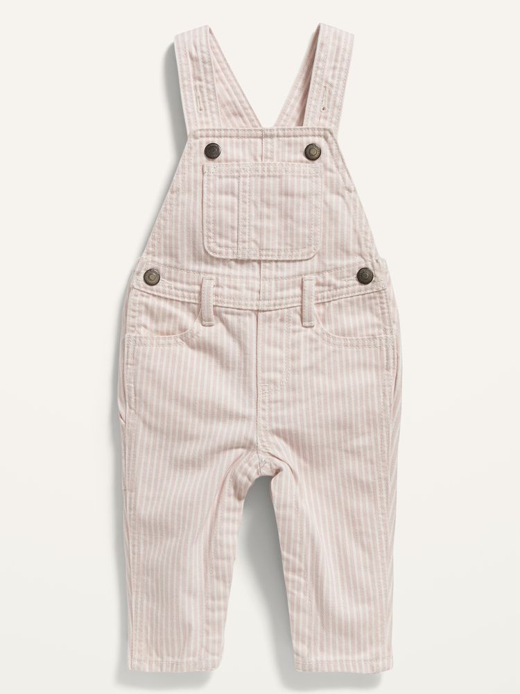 Unisex Pink-Stripe Jean Overalls for Baby
