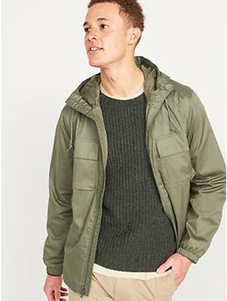 Hooded Twill Utility Zip Jacket for Men