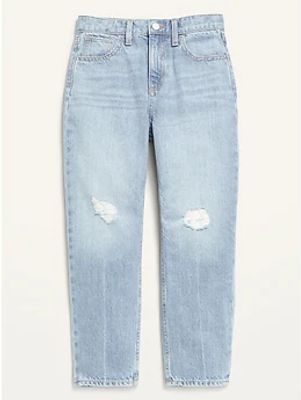 High-Waisted Slouchy Straight Ripped Non-Stretch Jeans for Girls