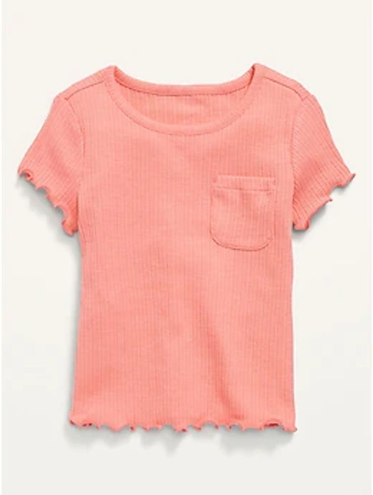 Rib-Knit Lettuce-Edge Pocket T-Shirt for Toddler Girls