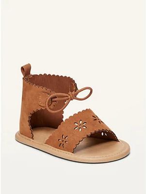 Faux-Suede Scallop-Trim Gladiator Sandals for Baby