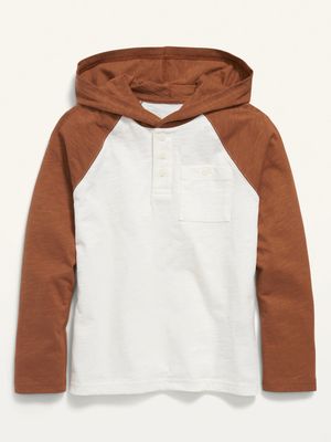 Slub-Knit Henley T-Shirt Hoodie for Boys