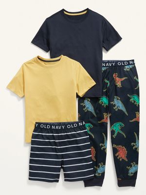 4-Piece Jersey-Knit Printed Pajama Set for Boys