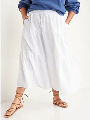 High-Waisted Tiered Seersucker Maxi Skirt for Women