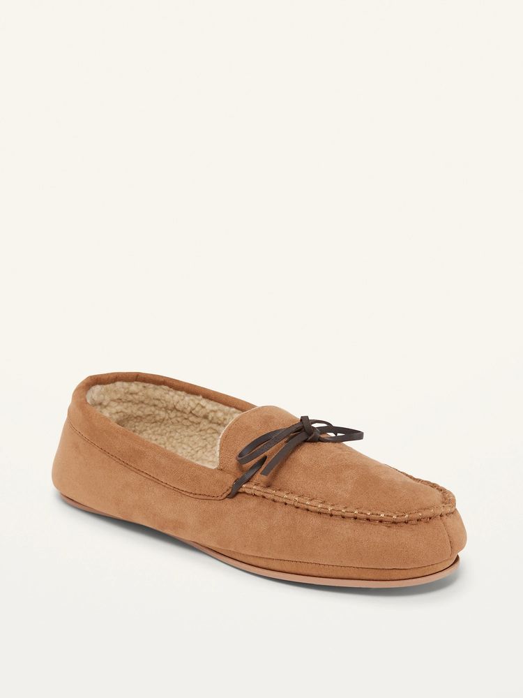 Faux-Suede Sherpa-Lined Moccasin Slippers for Men