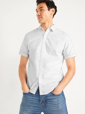 Relaxed-Fit Textured Cotton-Dobby Everyday Short-Sleeve Shirt for Men