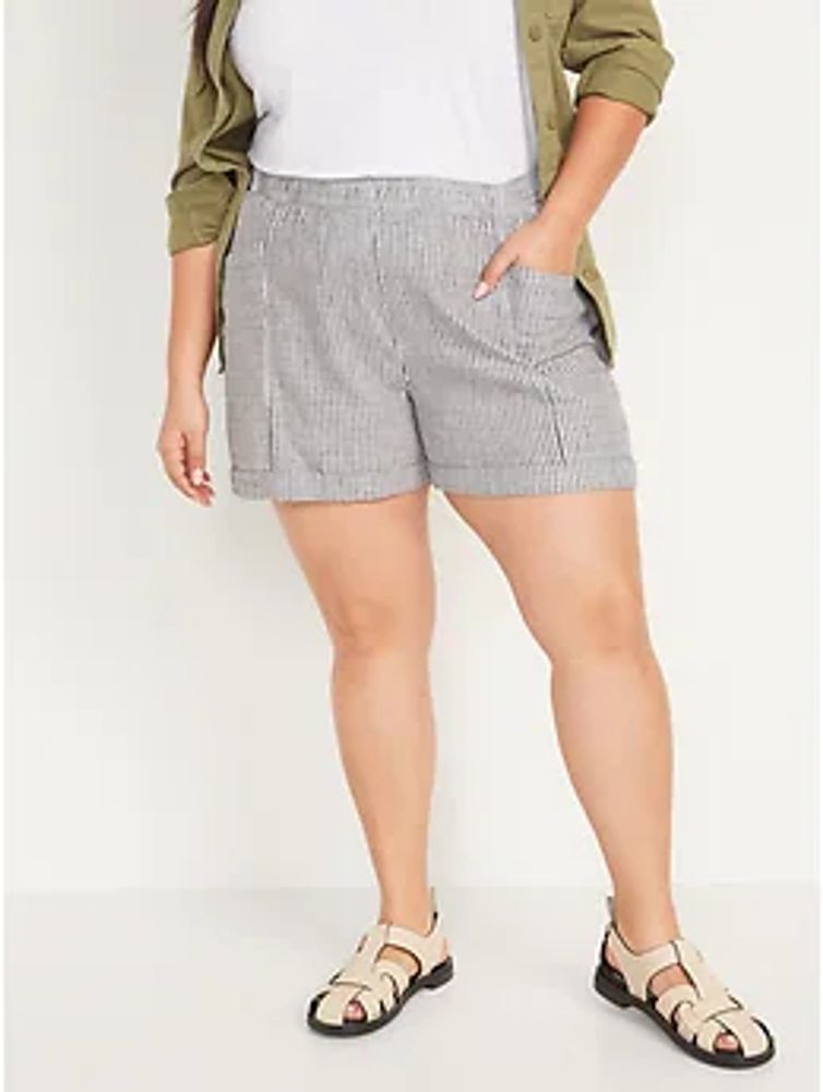 High-Waisted Railroad-Stripe Linen-Blend Shorts for Women - 3.5-inch inseam