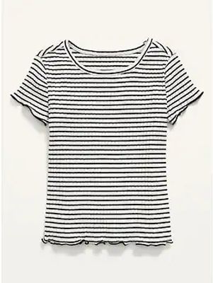 Printed Rib-Knit Lettuce-Edge T-Shirt for Toddler Girls
