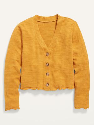 Cropped Slub-Knit Button-Front Cardigan Sweater for Girls