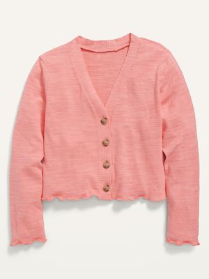 Cropped Slub-Knit Button-Front Cardigan Sweater for Girls