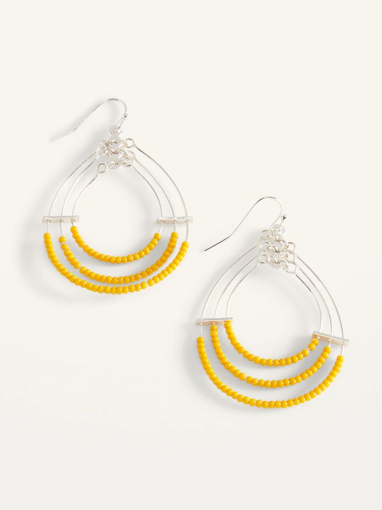 Silver-Toned Layered-Wire Beaded Hoop Earrings for Women