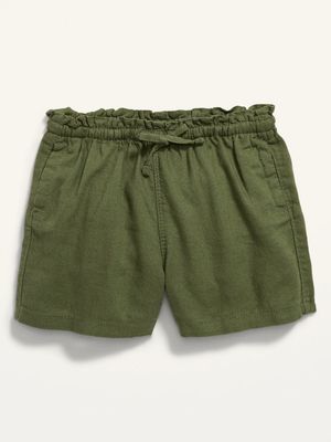 Paperbag-Waist Linen-Blend Pull-On Shorts for Toddler Girls