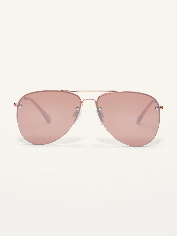 Rose-Gold Toned Rimless Aviator Sunglasses for Women
