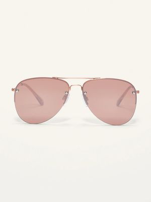 Rose-Gold Toned Rimless Aviator Sunglasses for Women