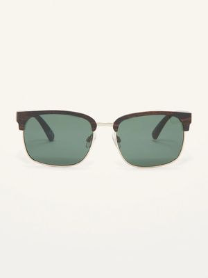 Faux-Wood Browline Sunglasses for Men