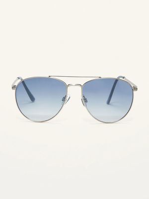 Gender-Neutral Silver-Toned Wire Aviator Sunglasses for Adults