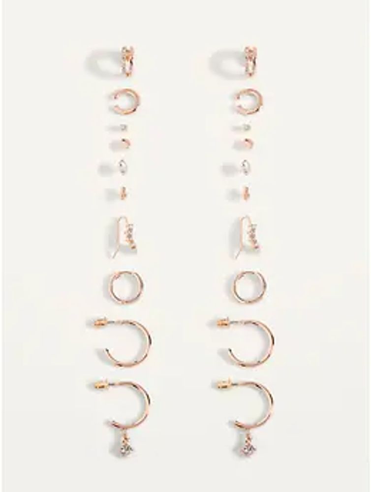 Rose-Gold Toned Earrings Variety 10-Pack for Women