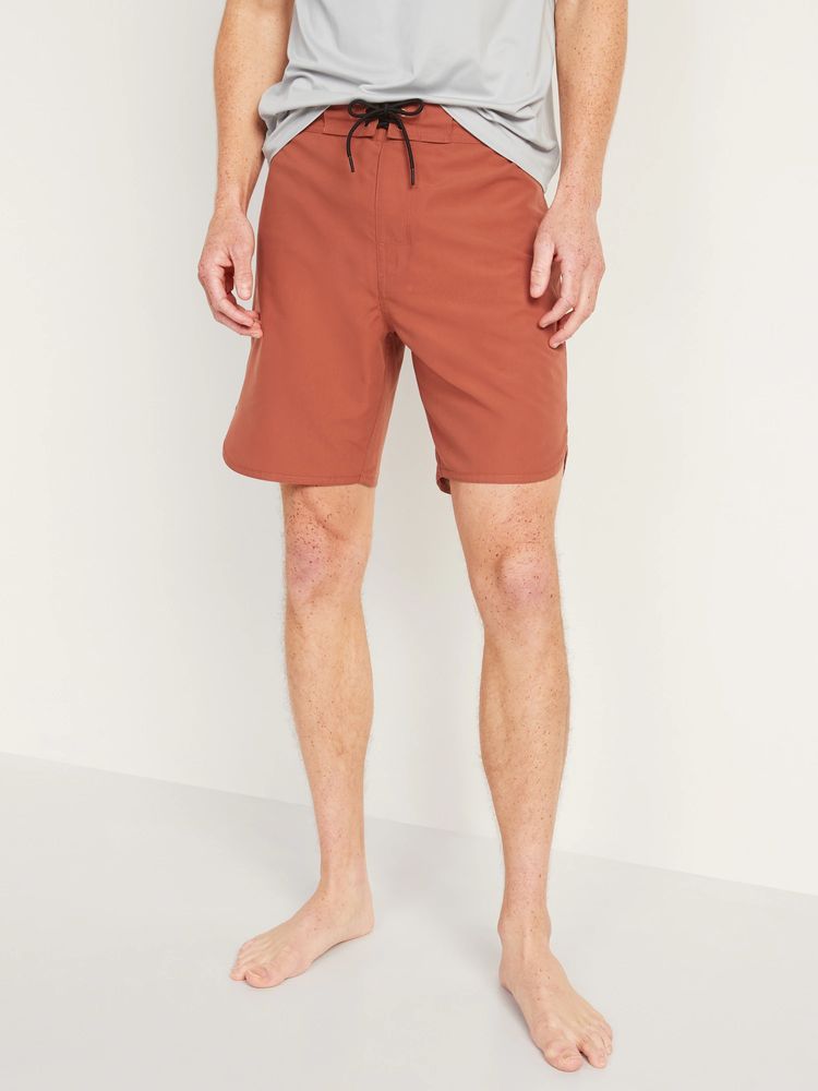 Solid-Color Dolphin-Hem Board Shorts for Men -- 8-inch inseam