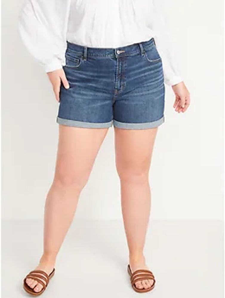 Mid-Rise Medium-Wash Boyfriend Jean Shorts for Women - 3-inch inseam