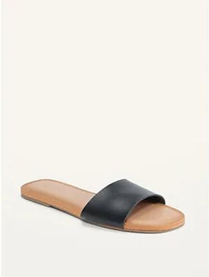 Faux-Leather Slide Sandals for Women