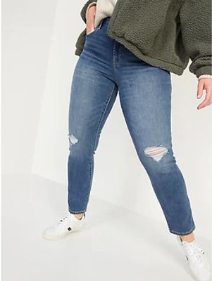 High-Waisted Distressed Power Slim Straight Jeans For Women