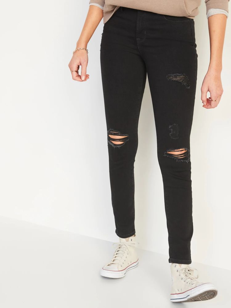Old Navy High-Waisted Pop Icon Black Ripped Skinny Jeans for Women | Bridge Street Centre