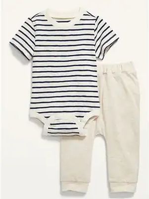 Unisex 2-Piece Short-Sleeve Bodysuit and U-Shaped Pants Set for Baby