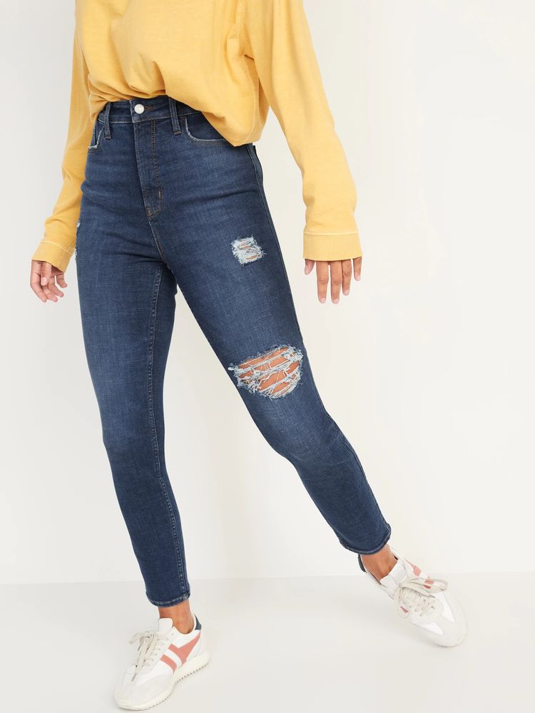 Old Higher High-Waisted Rockstar 360 Stretch Super-Skinny Ripped Jeans | Street Town Centre