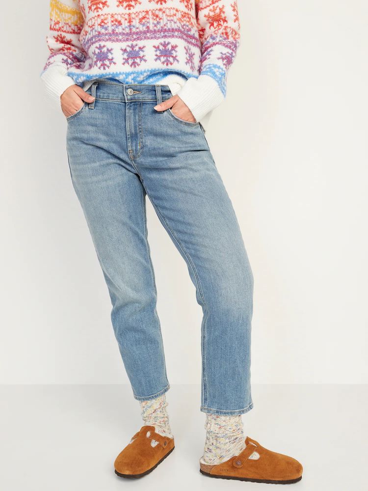 Mid-Rise Built-In Warm Boyfriend Jeans for Women