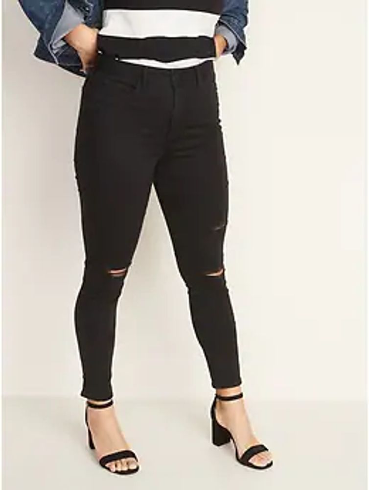 High-Waisted Rockstar Super-Skinny Distressed Jeans For Women