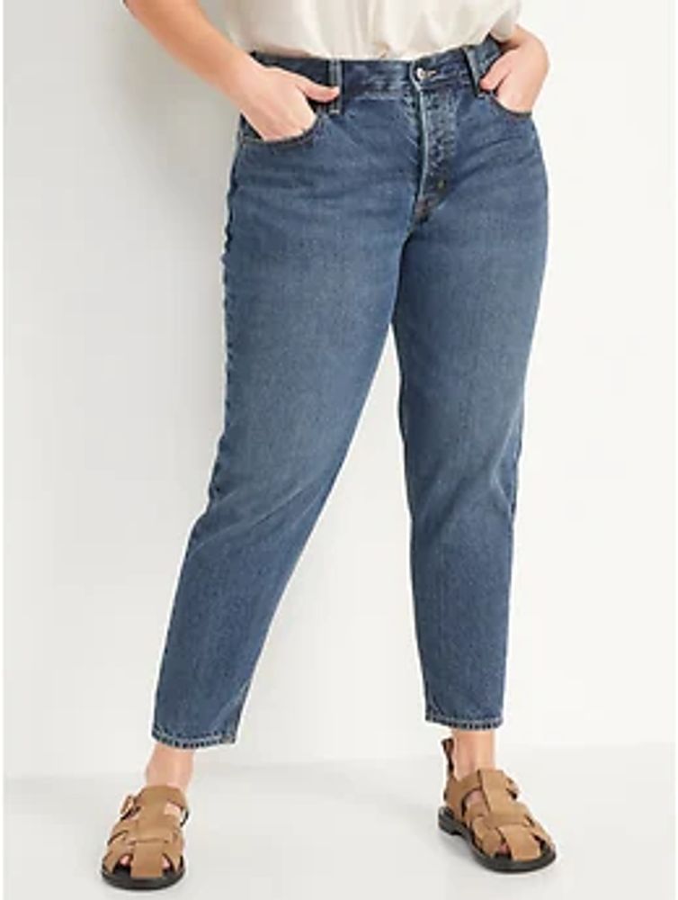 Mid-Rise Button-Fly Slouchy Taper Non-Stretch Ankle Jeans for Women