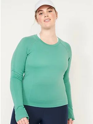 Long-Sleeve Seamless Paneled T-Shirt for Women